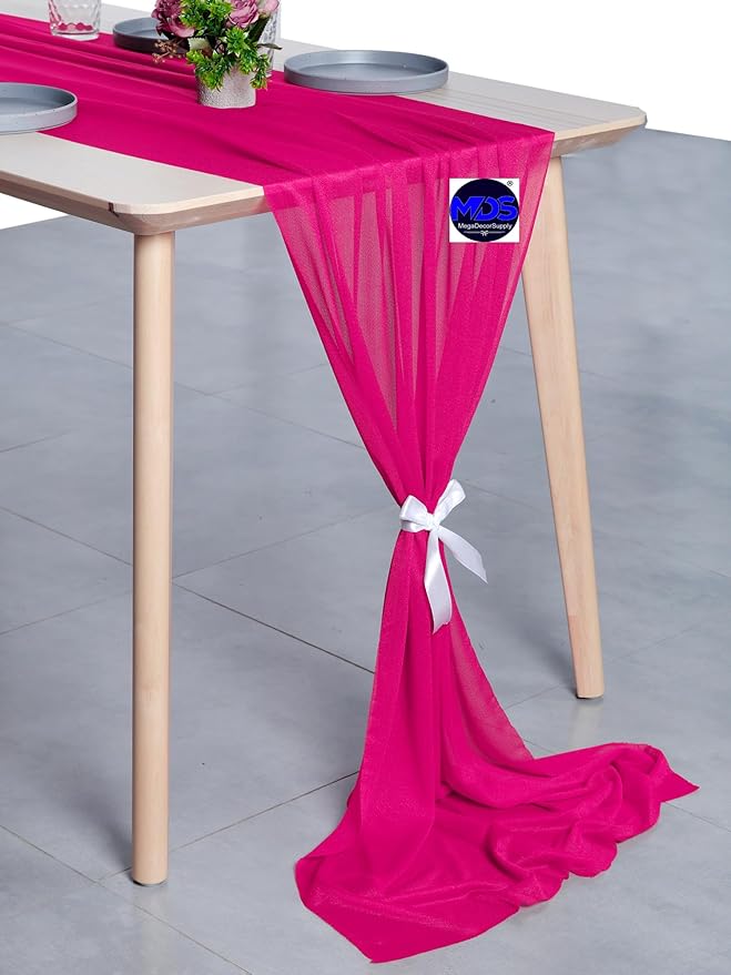 MDS Halloween Chiffon Table Runner - 25 Pack, 29 x 170 Inches, 14ft Each - Sheer Spooky Table Runners for Haunted House Parties, Trick-or-Treat Tables, Witchy Décor, Wedding & Events - Hot Pink