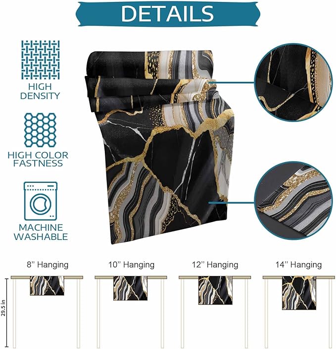 Geometric Black Marble Cotton Linen Table Runner for Dining Kitchen, Wedding Outdoor Party Tablerunners Decoration, Farm Marble Liquid Ripple Abstract Dresser Scarf Coffee Tablecloth Runners 13''x36''