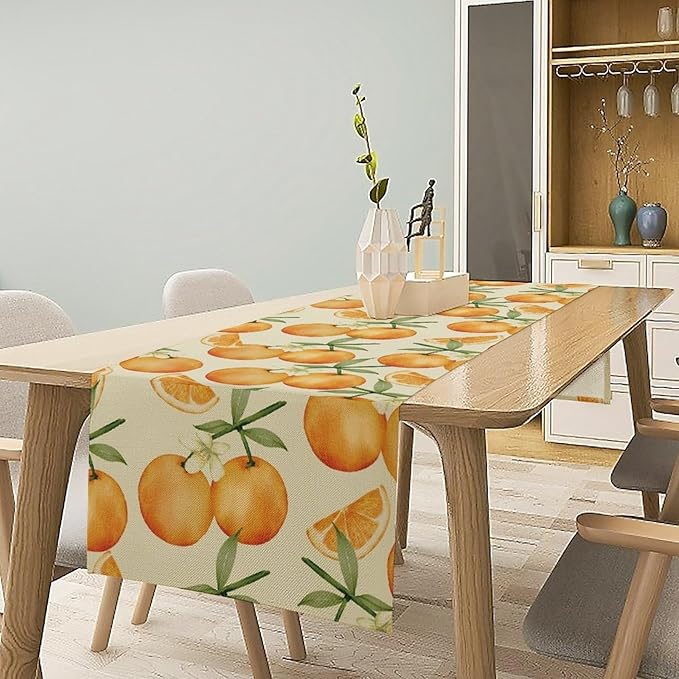 Spring Summer Orange Citrus Table Runner Watercolor Sweet Fruit Botanical Print Dinner Runner for Farmhouse Baby Shower Party Holiday Home Kitchen Dining Table Decor 13x120