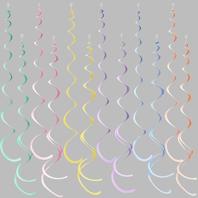 36 Pcs Pastel Hanging Swirl Decorations Pastel Color Felt Swirl Streamer Spiral Ceiling Decorations Garland for Macaron Colorful Birthday Wedding Baby Shower Easter Party Supplies