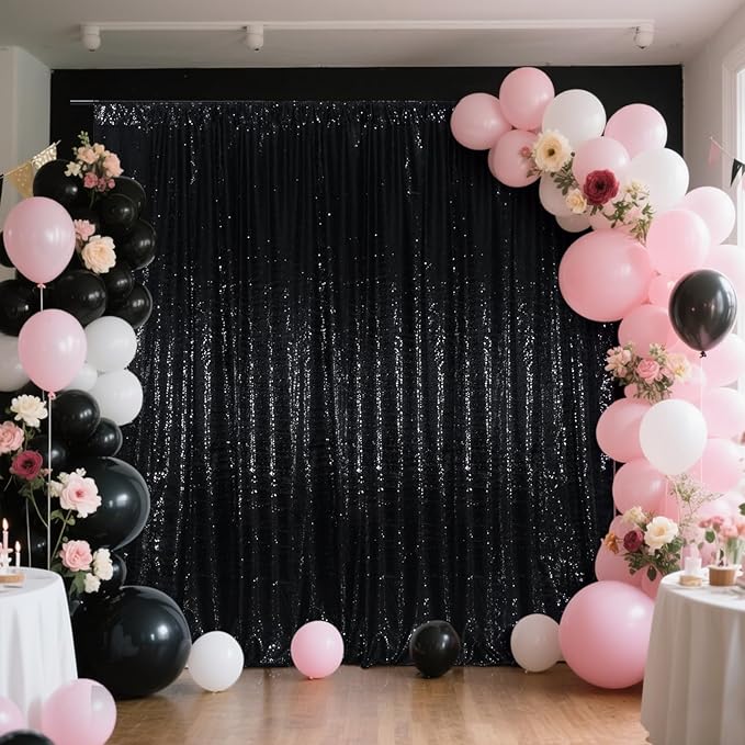 SquarePie Sequin Backdrop Less See Through Thick Background Glitter Curtain for Halloween Party 6FT x 6FT Black