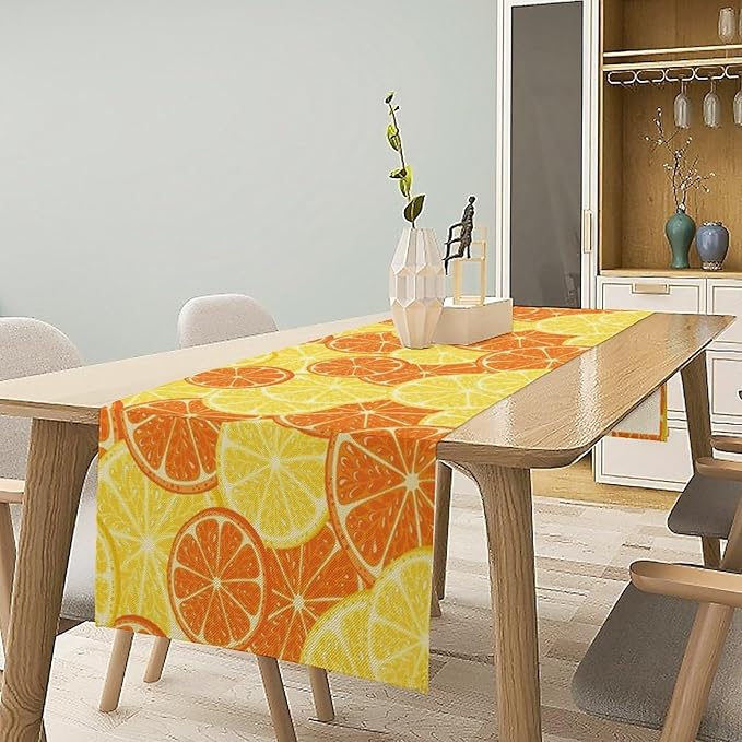 Orange Lemon Table Runner Spring Summer Orange Lemon Slices Botanical Fruit Dinner Runner for Farmhouse Baby Shower Party Holiday Home Kitchen Dining Table Decor 13x108