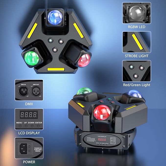 4-Pack Moving Head Stage Lights 9 X 10W LED DJ Lighting with DMX Mode Sound Stage Lighs and Parties Lights Activated for Party Wedding Concert Disco DJ Concert Show