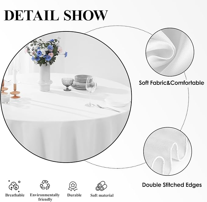 Round Tablecloth 10 Pack 108 Inch White Tablecloths Washable Decorative Linen Polyester Table Clothes Cover for Dining Table Banquets Buffet Parties and Wedding