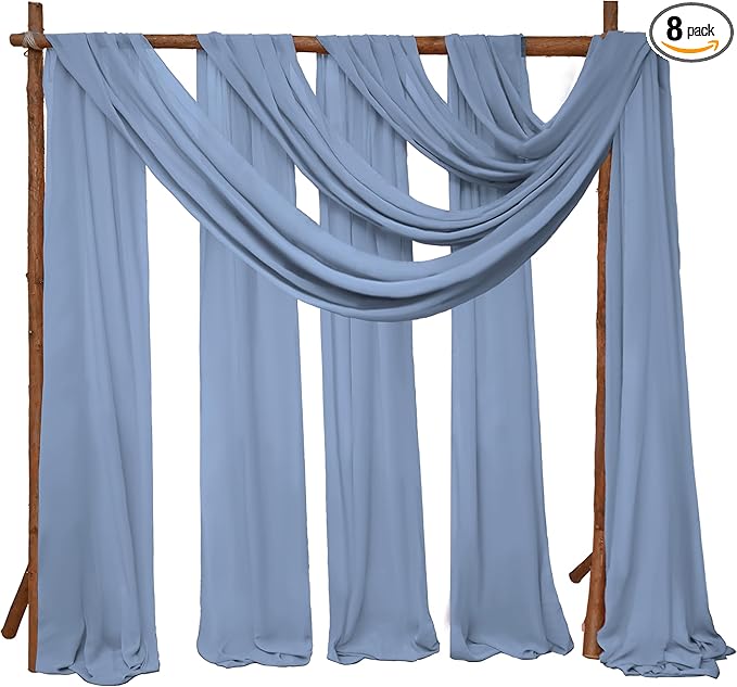 8 Panels Wedding Arch Draping Fabric 28" x 20Ft Wedding Arch Drapes Chiffon Fabric Drape Sheer Backdrop Curtain for Nuptials Party Ceremony Birthday Arbor Drapery Reception Ceiling Décor(Dusty Blue)