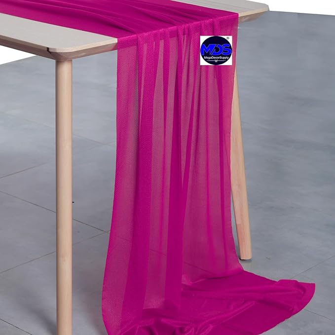 MDS Halloween Chiffon Table Runner - 15 Pack, 29 x 170 Inches, 14ft Each - Sheer Spooky Table Runners for Haunted House Parties, Trick-or-Treat Tables, Witchy Décor, Wedding & Events - Magenta
