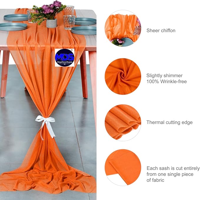MDS Halloween Chiffon Table Runner - 25 Pack, 29 x 170 Inches, 14ft Each - Sheer Spooky Table Runners for Haunted House Parties, Trick-or-Treat Tables, Witchy Décor, Wedding & Events - Orange