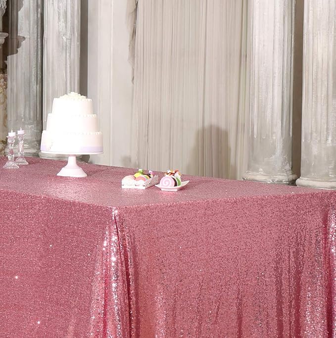SquarePie Sequin Tablecloth 90 x 132 Inch Fuchsia Pink Sparkly Table Linen for Wedding Party