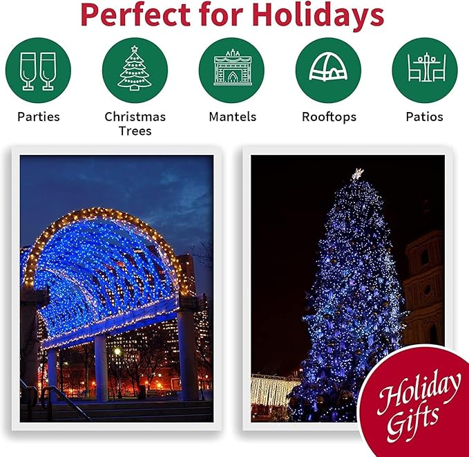 LAMPHOME 33ft Christmas Decorative Mini Lights, 100 LED Transparent Wire Fairy Starry String Lights Plug in, 11 Lighting Modes, for Indoor Outdoor Xmas Tree Wedding Party Decoration (Blue)