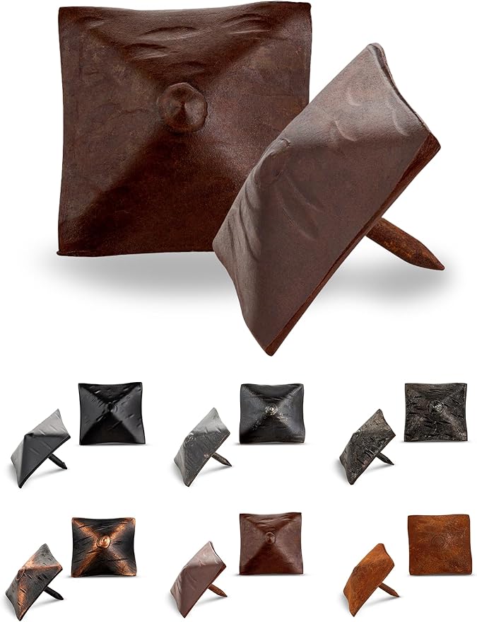25 Pack 1.25" Square Head Iron Clavos Decorative Nails – Sealed Rusted – Handmade Rustic Square Fasteners for Farmhouse Shutters, Barn Doors, Shutters, and Gates – Ornamental Wood Accent