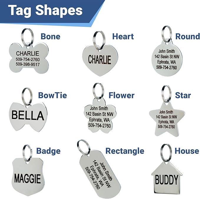 GoTags Stainless Steel Pet ID Tags, Personalized Dog Tags and Cat Tags, up to 8 Lines of Custom Text, Engraved on Both Sides, in Bone, Round, Heart, Bowtie and More (Flower, Small (Pack of 1))