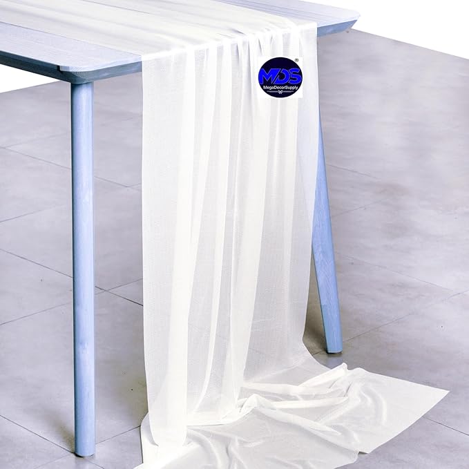 MDS Halloween Chiffon Table Runner - 20 Pack, 29 x 170 Inches, 14ft Each - Sheer Spooky Table Runners for Haunted House Parties, Trick-or-Treat Tables, Witchy Décor, Wedding & Events - Ivory