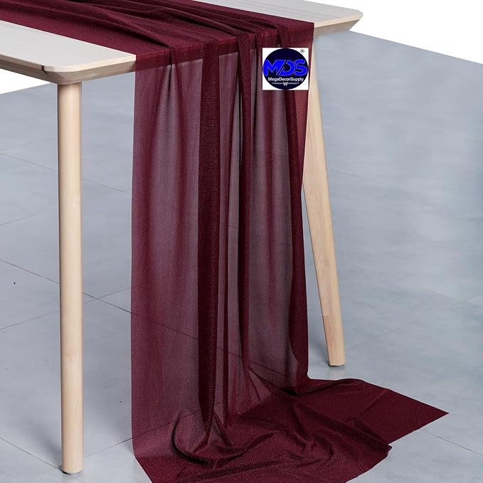 MDS Halloween Chiffon Table Runner - 25 Pack, 29 x 170 Inches, 14ft Each - Sheer Spooky Table Runners for Haunted House Parties, Trick-or-Treat Tables, Witchy Décor, Wedding & Events - Burgundy