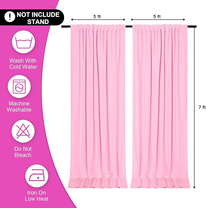 DWCN 10x7 FT Pink Backdrop Curtains for Parties, Photography Backdrop Drapes with Rod Pockets for Wedding Decorations Stage Birthday Family Gatherings, 2 Panels 5ft x 7ft
