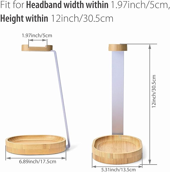 Avantree TR902 - Universal Wooden & Aluminum Headphone Stand Hanger with Cable Holder, Sturdy Desk Headset Mount Rack