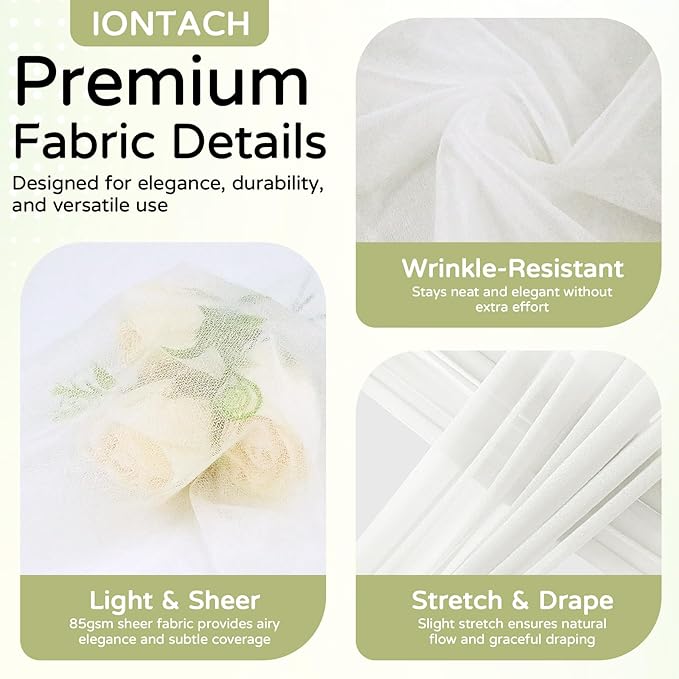 Wedding Arch Draping Fabric 29" x 19Ft Sheer Drapes for Backdrop Wedding Ceremony Reception Ceiling Decor Curtain Baby Bridal Shower Decoration (Ivory, 2 Panels)