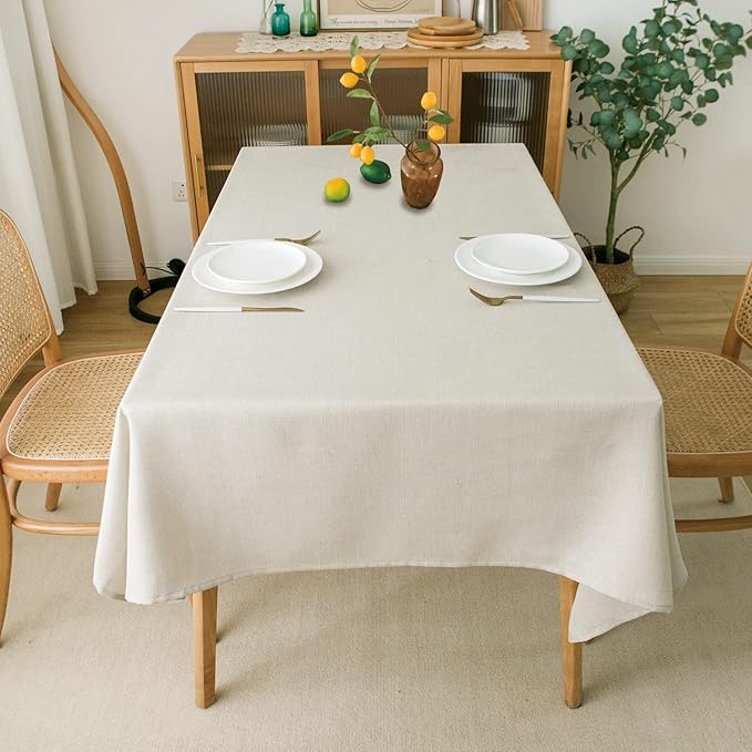 NLMUVW Iovry Linen Tablecloth for Rectangle, Rustic Textured Table Cloth Water Resistant Farmhouse Table Cover for Kitchen Dining Café, 54 x 70 Inch