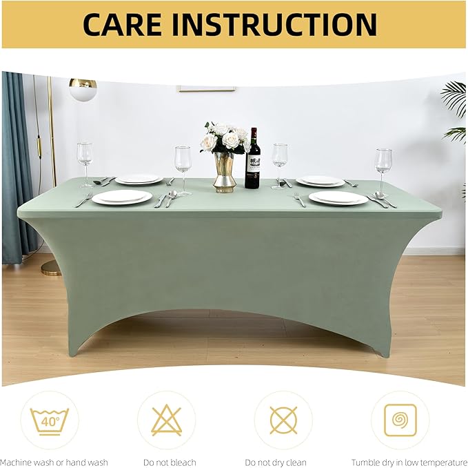 121 2-Pack 6ft Spandex Table Covers for Rectangle Standard Folding Tables - Wrinkle Resistant Stretch Tablecloths - Ultimate Fitted Table Protector for Parties, Banquet, and Wedding