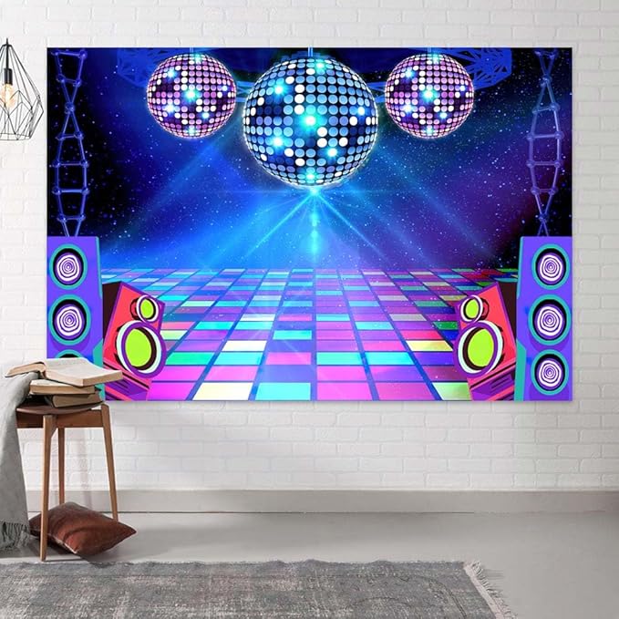 Disco Backdrop 7X5ft Retro Glow Party 70s 80s 90s Theme Stage Dance Background Disco Party Decoration Disco Ball Banner Dance Backdrop for Birthday Party Prom Portrait Photo Props Polyester, Green