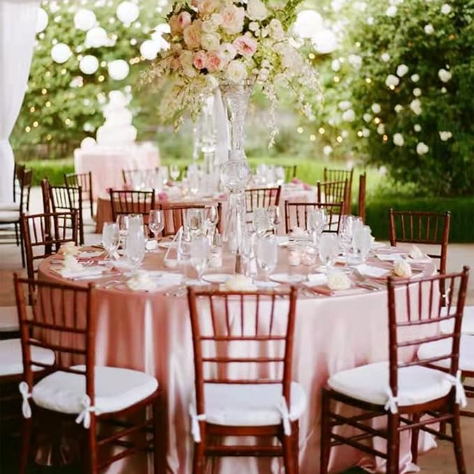 fani 12 Pack 108 Inch Rose Gold Satin Tablecloth - Premium Bright Silky Round Tablecloth Overlay Smooth Fabric Table Cover, Table Decoration for Wedding Party Banquet Events Restaurant Kitchen Dining