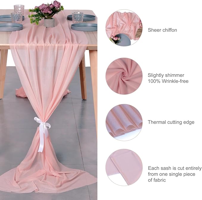 MDS 15 Pack 10ft Chiffon Table Runner 29 x 120 Inches Sheer Wedding Runner Romantic Rustic Table Runner for Wedding Decorations, Birthday Parties, Bridal Shower Party Arch Decor - Dusty Rose