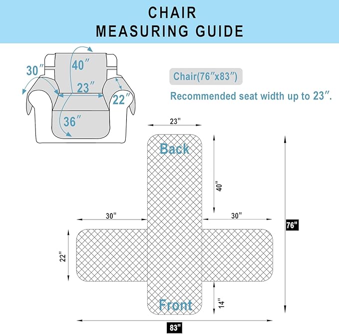 Recliner Chair Covers Reversible Sofa Cover Couch Cover for Pets Lazy Boy Furniture Protector(23''Chair,Black/Grey)
