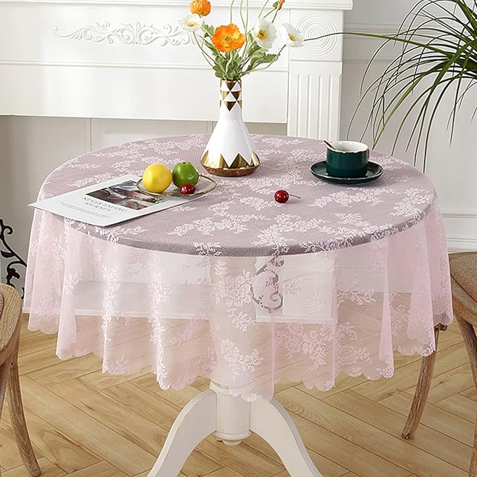 Jeloris Round Lace Tablecloth with Elegant Scalloped Bottom for Any Special Event Such as Wedding, Birthday Party, Baby Shower, Anniversary (70 inch, Style 2)