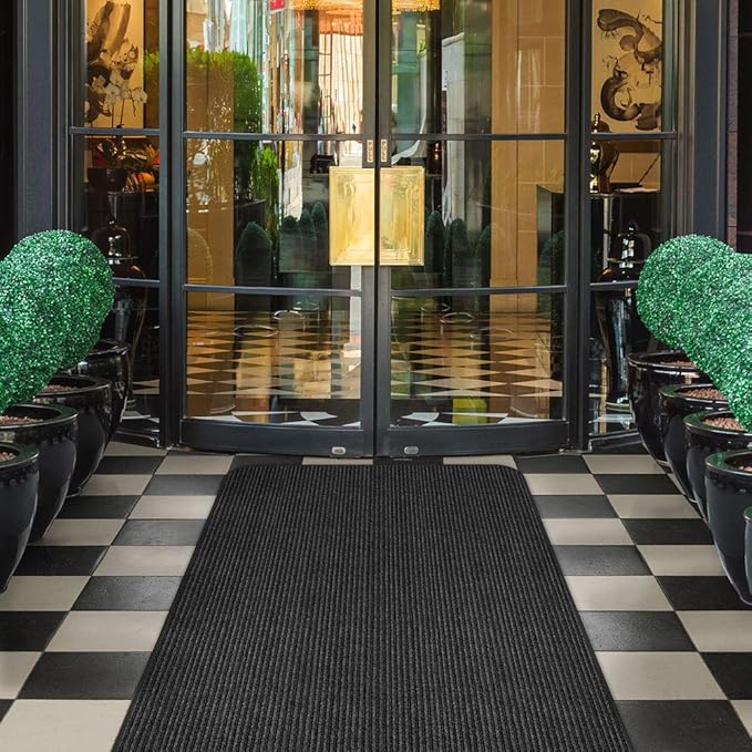 House, Home and More Indoor Outdoor Double-Ribbed Carpet Runner with Skid-Resistant Rubber Backing - Smokey Black - 3 Feet x 50 Feet