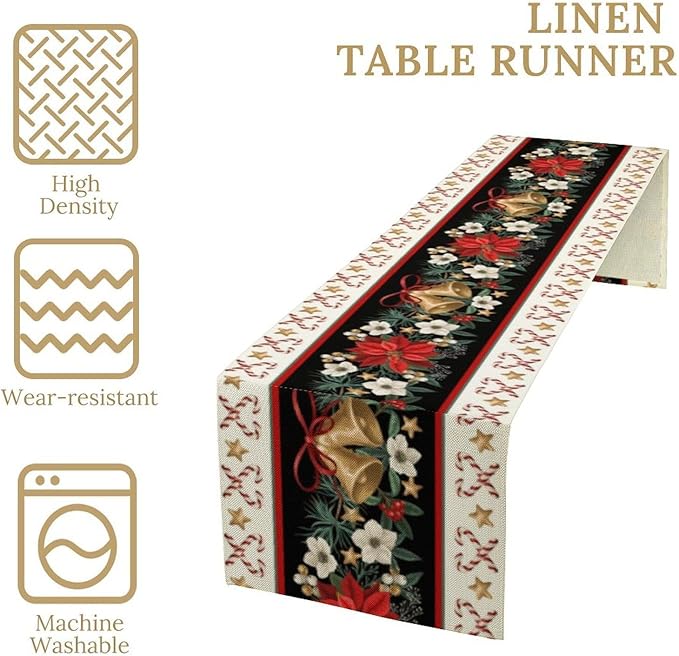 Christmas Table Runner, Xmas Holiday Seasonal Winter Table Cloth Kitchen Dining Table Decoration for Home Party Decor 13x36 Inch
