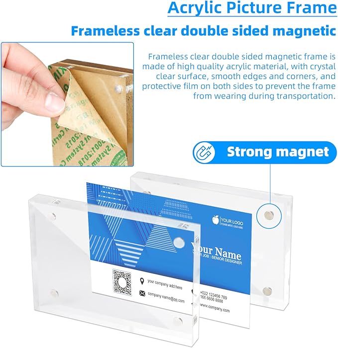 Mini Acrylic Picture Frame 2.5x3.5 Clear Double Sided Magnetic Photo Frames Block Frameless Acrylic Business Card Frame Desktop Display Stand for Office Home Decoration 20mm Thick (10 Pack)