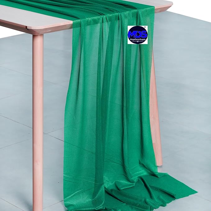 MDS Halloween Chiffon Table Runner - 5 Pack, 29 x 170 Inches, 14ft Each - Sheer Spooky Table Runners for Haunted House Parties, Trick-or-Treat Tables, Witchy Décor, Wedding & Events - Emerald Green