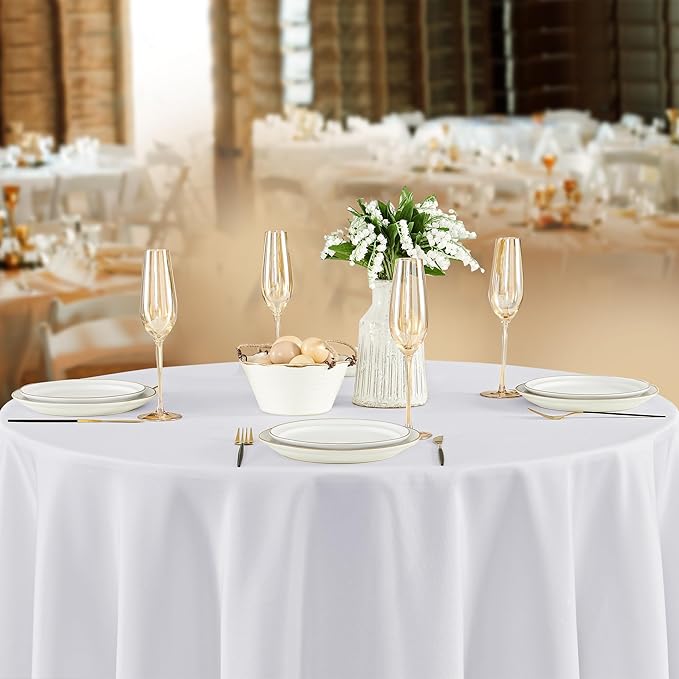 Fitable 8 Pack Round Tablecloths: Stain Resistant Wrinkle Free Circle Table Clothes, Washable Reusable Polyester Table Covers for Wedding Party Birthday Banquet Reception(White, 84 Inch)