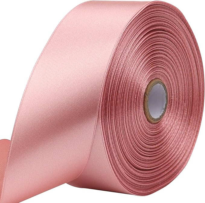 Rose Gold Solid Satin Ribbon 1-1/2 Inch 50 Yards Solid Polyester Fabric Ribbon for Gift Wrapping Wedding Christmas Baby Shower Birthday Party Decoration Handmade Immortal Flower Craft