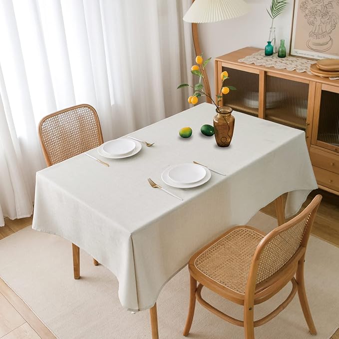 NLMUVW Linen Tablecloth Rectangle Faux Linen Textured Table Cloth Waterproof Wrinkle Resistant Farmhouse Decorative Table Cover for Kitchen Dining and Party, White, 54 x 90 Inch