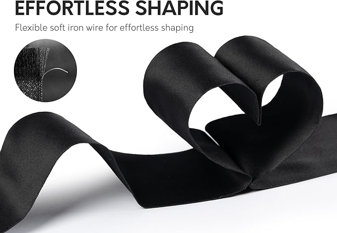 Black Satin Ribbon Double-Faced Wired Ribbons for Gift Wrapping Flower Bouquet Bows Wedding Invitation Christmas Decor Crafts 2-1/2 Inch 10 Yards
