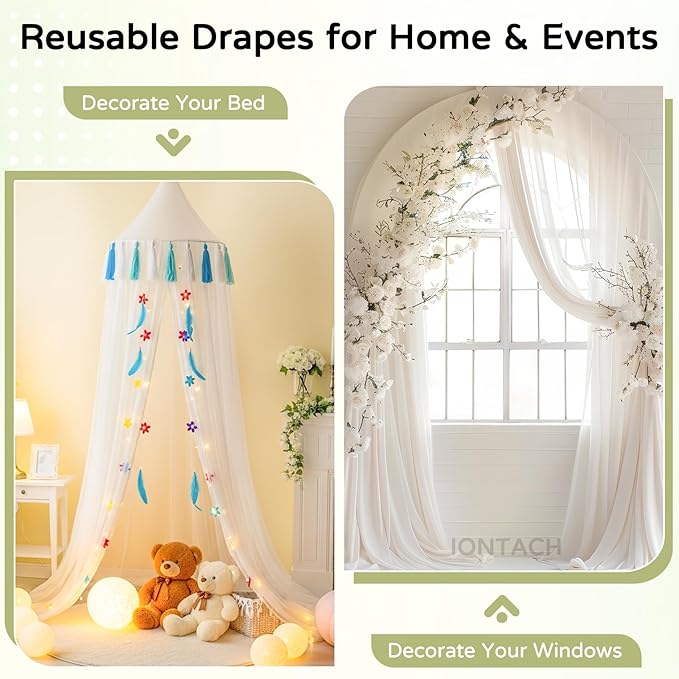 Wedding Arch Draping Fabric 29" x 19Ft Sheer Drapes for Backdrop Wedding Ceremony Reception Ceiling Decor Curtain Baby Bridal Shower Decoration (Ivory, 1 Panel)