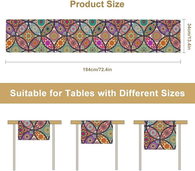 Boho Floral Table Runner,Colorful Flower Retro Bohemian Table Cloth Kitchen Dining Table Home Party Decoration 13x36 Inch