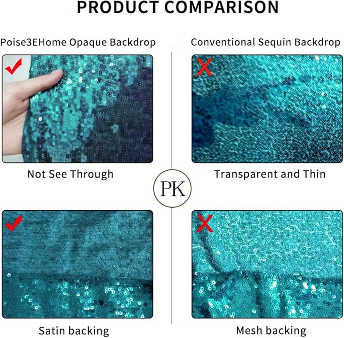 Poise3EHome 6Ft x 8Ft Teal Sequin Backdrop Curtain, Glitter Thick Satin Background Drapes, Opaque Sparkly Curtain, Sequin Backdrop for Xmas Thanksgiving Wedding Party Decor