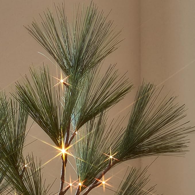 Fudios Lighted Pine Branches with Timer 32IN Battery Operated or USB Plug in, Lit Willow Branches with Lights for Christmas Fireplace Mantle Decor