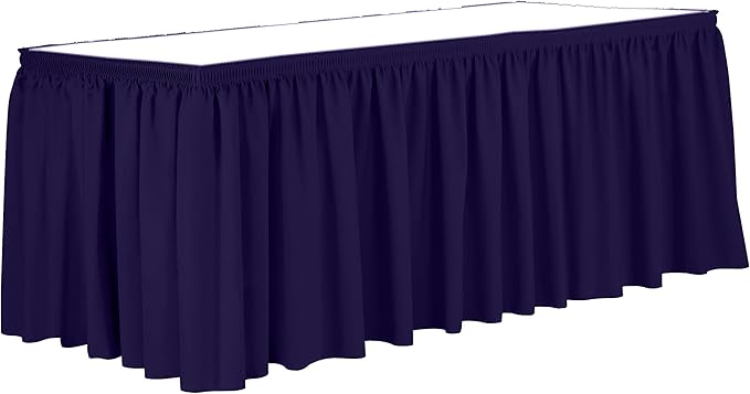 Ultimate Textile Pleat Polyester Fabric Table Skirt - Machine Washable Flame Resistant with Clips for Events, Weddings & Trade Shows, Cut & Sewn in Paterson, NJ - Purple, 17' Shirred Pleat