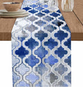Blue Morocco Plaid Cotton Linen Table Runner for Dining Kitchen, Wedding Outdoor Party Tablerunners Decoration, Distressed Abstract Painted Vintage Dresser Scarf Coffee Tablecloth Runners 13x36 Inches