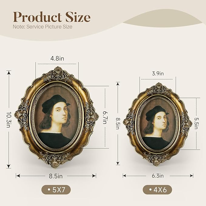 Cuspin 5x7 Gold Frames Vintage Picture Frame, Bronze Gold 5 by 7 Picture Frame Hand-Crafted Resin with Glass Front Ornate Retro Antique Photo Frame for Wall and Tabletop Display Home Decor
