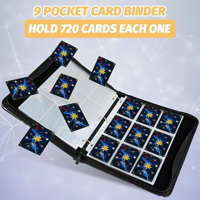 Card Binder for MTG Cards, Premium 9 Pocket Card Binder for Trading Cards, 720 Double Sided Pocket Collector Card Album for Standard Cards,Card Collection Folder for YGO/PTCG/Game Cards (Black Purple)