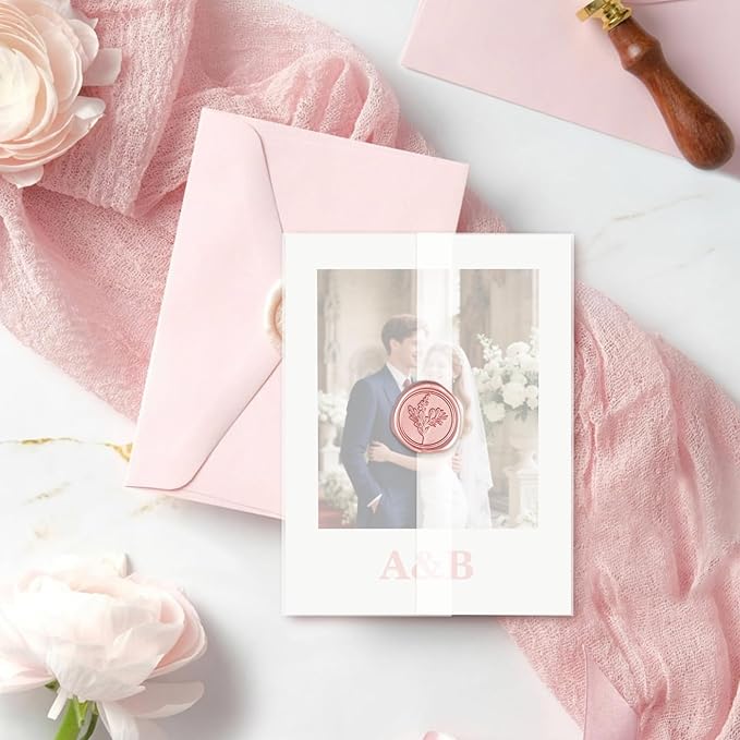 60 Pack Pre-Folded Vellum Jackets for 4.25x5.5 Invitations, Translucent Vellum Paper 4.25x5.5 Jackets, 100GSM Wedding Invitations Wraps, Envelope Liners for Birthdays, Baby Showers