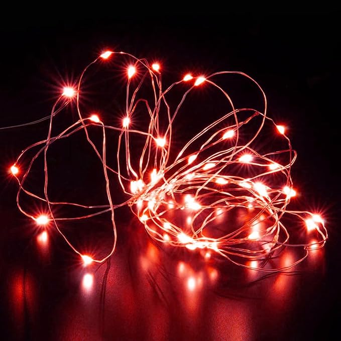 Aogist 50 Pack Fairy Lights 3 Modes 7ft 20 LED Waterproof,Battery Operated Silver Wire Firefly Starry Moon Mini String Lights for Mason Jars Christmas DIY Crafts Wedding Party Bedroom,Red