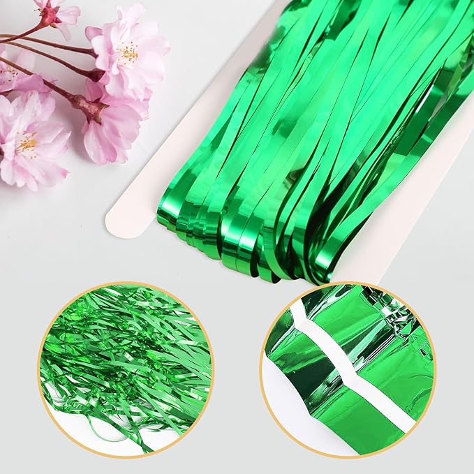5 Pack Green Fringe Backdrop 3.2ft x 8.2ft Foil Curtain Tinsel Fringe Curtains Backdrop Streamers for Birthday Party Decoration Wedding Christmas Decoration
