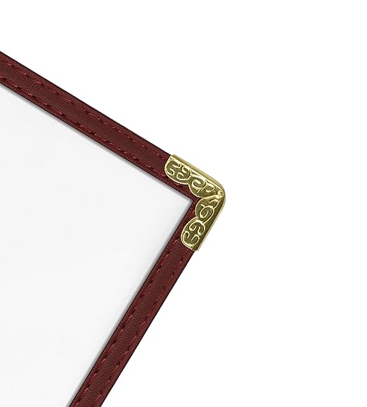 Goodsmart Restaurant Menu Covers – 25 Pack Burgundy 2-View, Top-Loading Menu Holders, Vinyl & Plastic Café Menu Covers, Clear Menu Sleeves, Fits 8.5" x 11", Leather-Style Design, Gold Corners