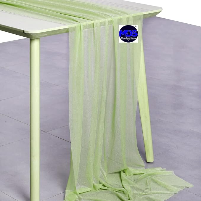 MDS 20 Pack 10ft Chiffon Table Runner 29 x 120 Inches Sheer Wedding Runner Romantic Rustic Table Runner for Wedding Decorations, Birthday Parties, Bridal Shower Party Arch Decor - Sage Green