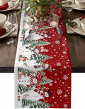 Christmas Snowman Cotton Linen Table Runner for Dining Kitchen, Xmas Tree White Snowflakes Winter Wedding Outdoor Party Tablerunners Decoration, Dresser Scarf Coffee Tablecloth Runners 13x108 Inches