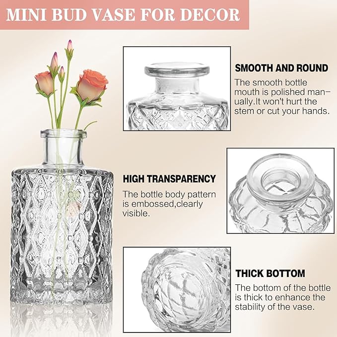 12pcs Mini Bud Vases As Wedding Centerpieces for Tables,Clear Bud Vases for Flowers,Small Flower Vases Suitable for Birthday Party,Anniversary,Wedding Reception,Baby Shower (Clear)